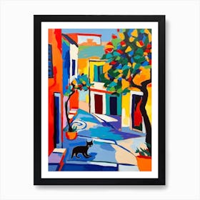 Painting Of A Street In Athens Greece With A Cat In The Style Of Matisse 3 Art Print