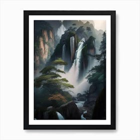 Huangshan Waterfall, China Realistic Photograph (3) Art Print