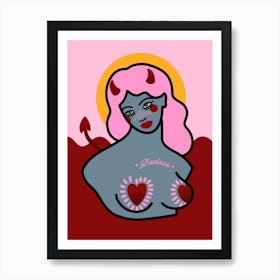 Badass Pink Haired Devil Girl Art Print