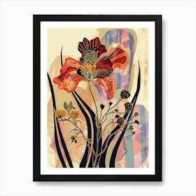 Colourful Flower Illustration Flax Flower 3 Art Print