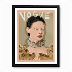 EN VOGUE - Fashion Illustration Magazine Cover Schiaparelli Model in Neutral Sage and Tan by "Colt x Wilde"   Art Print