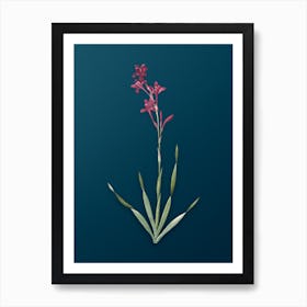 Vintage Bugle Lily Botanical Art on Teal Blue n.0663 Art Print