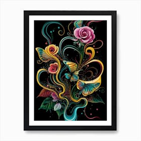 Flowers And Butterflies Art Print