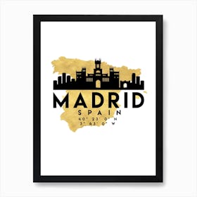 Madrid Spain Silhouette City Skyline Map Art Print