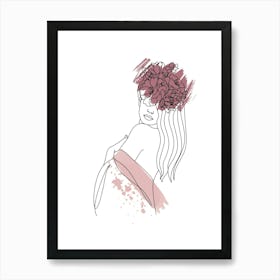 Line art style woman with watercolor painting III Art Print