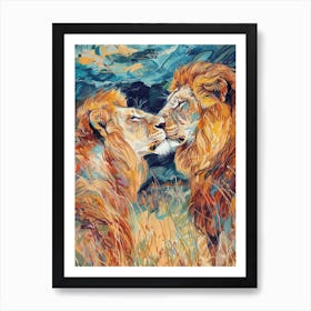 Masai Lion Mating Rituals Fauvist Painting 1 Art Print