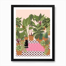 Black Cat And Pink Rug Art Print