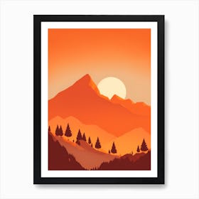 Misty Mountains Vertical Composition In Orange Tone 288 Affiche