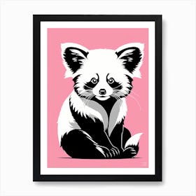 Playful Red Panda On Solid pink Background, modern animal art, baby red panda Art Print