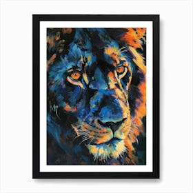 Black Lion Portrait Close Up Fauvist Painting 4 Art Print
