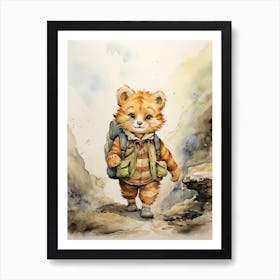 Tiger Illustration Hiking Watercolour 2 Art Print