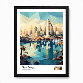 San Diego, Usa, Geometric Illustration 3 Poster Art Print