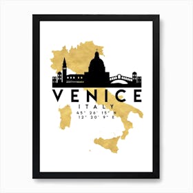 Venice Italy Silhouette City Skyline Map Art Print