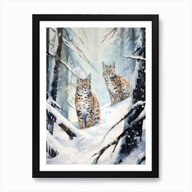 Winter Watercolour Bobcat Art Print