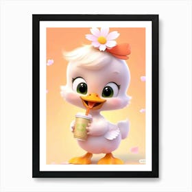 Duck With A Cup Of Coffee- kids Art Print