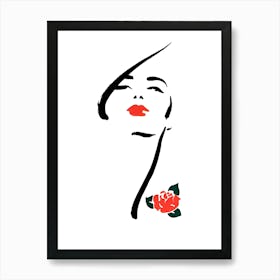 Woman With A Rose Art Print