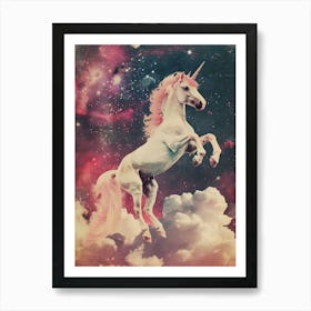 Pink Unicorn In Space Retro Art Print