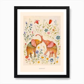 Folksy Floral Animal Drawing Elephant 2 Poster Art Print