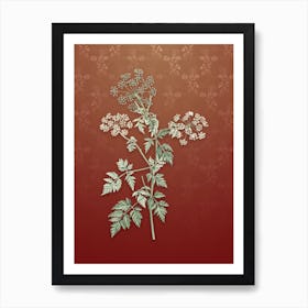 Vintage Hemlock Flowers Botanical on Falu Red Pattern n.0631 Art Print