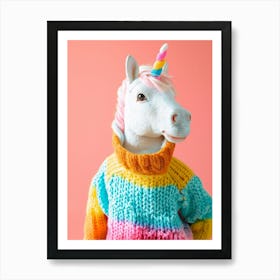 Toy Unicorn In A Knitted Jumper Art Print