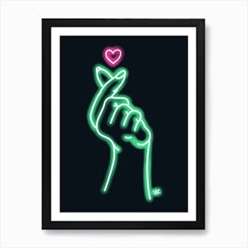 Green Neon Hand Heart Art Print