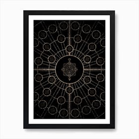 Geometric Glyph Radial Array in Glitter Gold on Black n.0306 Art Print