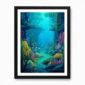 Underwater Landscape Pixel Art 2 Art Print