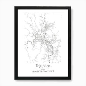 Tejupilco,Mexico Minimalist Map Art Print