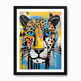 Graffiti Spots Waltz: Cheetah's Journey in Basquiat Style Art Print