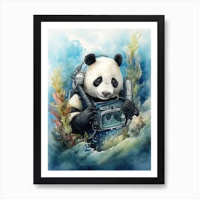 Panda Art Tasting Wine Watercolour 1 Art Print