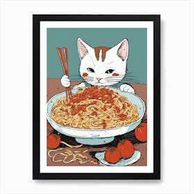 Cat Eating Spaghetti 3 Art Print
