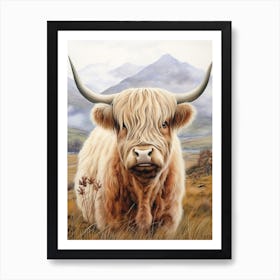 Close Up Highland Cow Illustration  Art Print