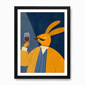 Hare Rabbit With A Glass Of Wine Art Print