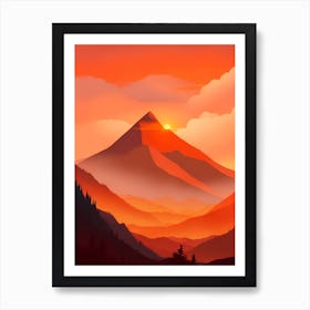 Misty Mountains Vertical Composition In Orange Tone 346 Art Print