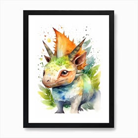 Styracosaurus Cute Dinosaur Watercolour 4 Art Print