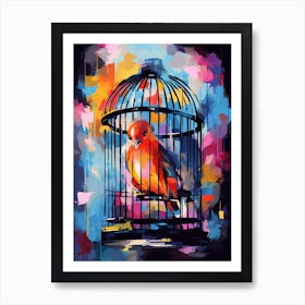 Colourful Watercolour Bird Cage 4 Art Print