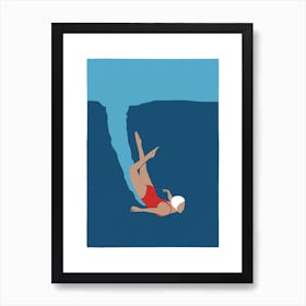 Modern retro woman splashes into the ocean Art Print