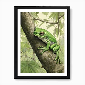 Green Tree Frog Vintage Botanical 3 Art Print