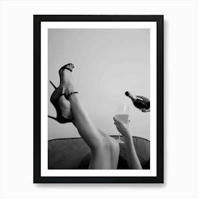 Bar Cart High Heel Woman Drinking Wine In Bed Art Print