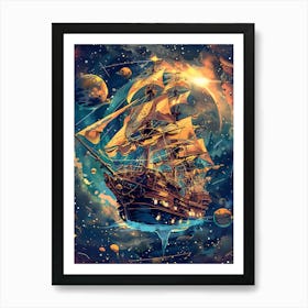 Fantasy Ship Floating in the Galaxy 17 Art Print