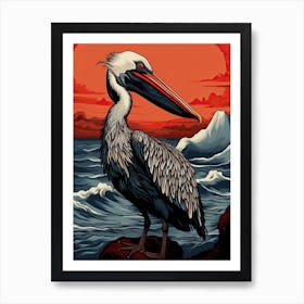 Pelican Animal Drawing In The Style Of Ukiyo E 2 Art Print