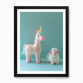 Toy Pastel Blue Unicorn & Lamb 1 Art Print