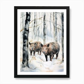 Winter Watercolour Wild Boar 2 Art Print