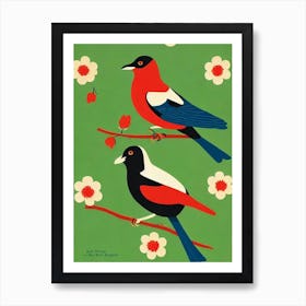 Magpie Midcentury Illustration Bird Art Print