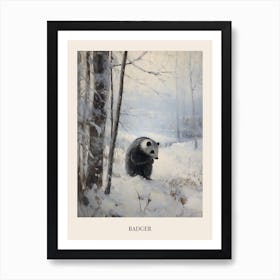 Vintage Winter Animal Painting Poster Badger 1 Art Print