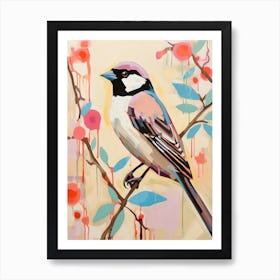 Pink Scandi House Sparrow 4 Art Print