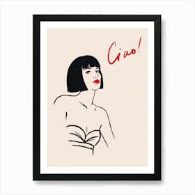 Ciao! Minimalist Woman's Portrait. Italian Line Art Print