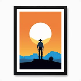 Cowboy Silhouette At Sunset Art Print