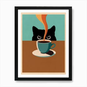 Cat & Coffee Art Print