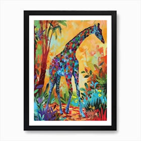 Colourful Giraffe In The Leaves Illustration 5 Poster